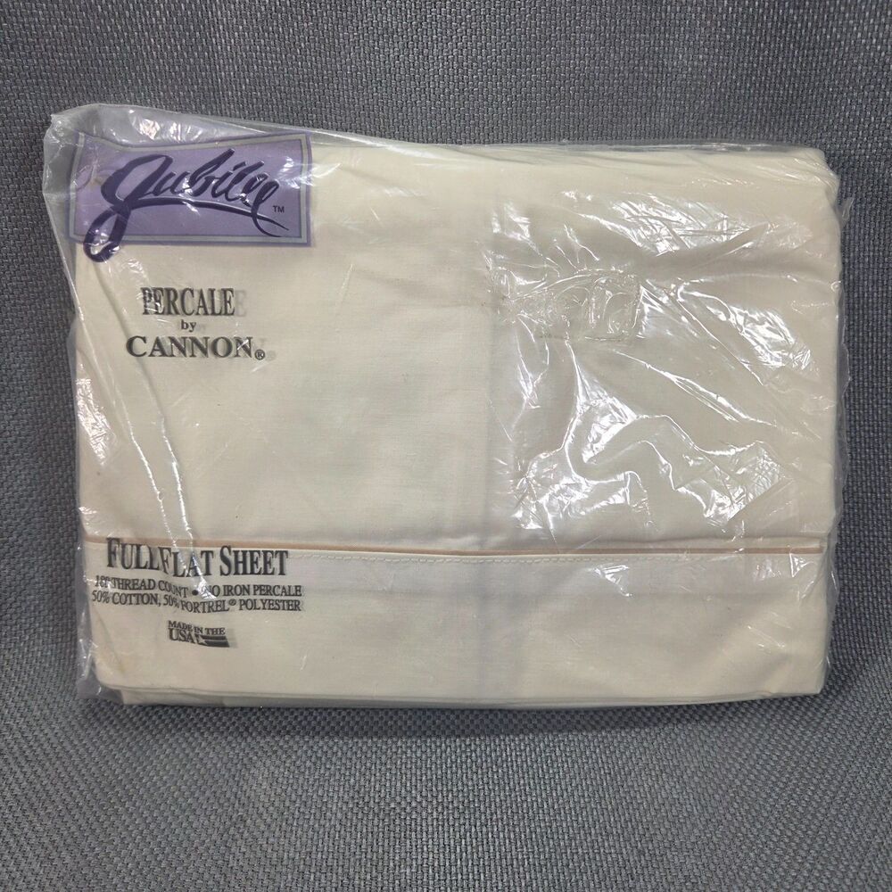 Jubilee Percale by Cannon Vintage Full Flat Sheet 180 Thread Count Off White